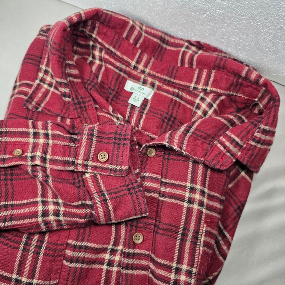 Dip Eco-Friendly Mens XLT Burgundy Red Plaid Flannel Long Sleeve Button Shirt